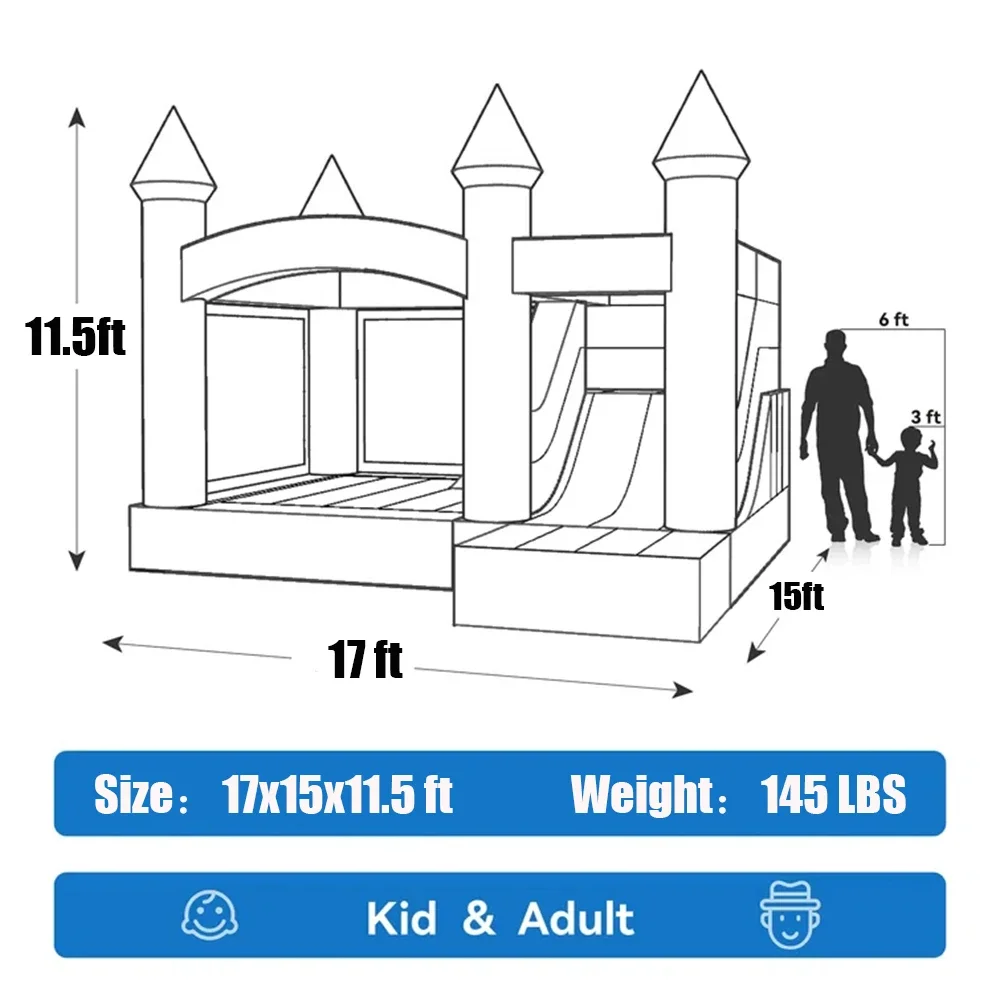 Free shipping Giant White Bounce House Inflatable Bouncy Castle with Slide full PVC Jump House for kids Birthday, Party, Wedding