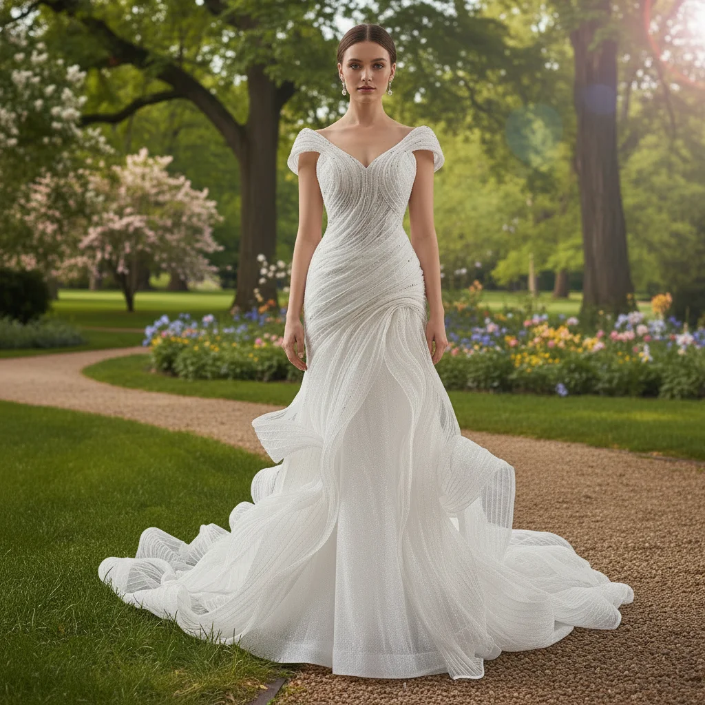 

Rosymae Vintage Cap Sleeve Mermaid Wedding Dress V-Neck Ruffled Skirt vestidos de novia iglesia