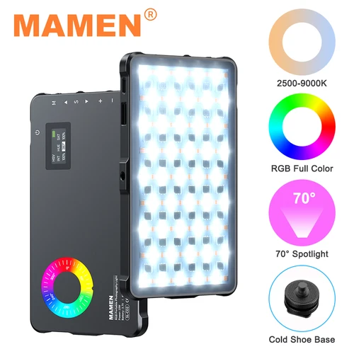 Imagen 1 del producto MAMEN 70 ° Foco RGB Luz de vídeo 2500-9000K Luz de cámara LED con batería recargable de 4000mAh para Youtube Vlog Selfie CRI95+