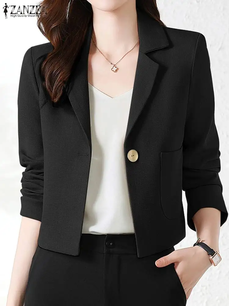 ZANZEAStylish Women Lapel Neck Long Sleeve Blazer Autumn Elegant Office Lady Suits Blazer Casual Solid Crop Top OL Work Outwear