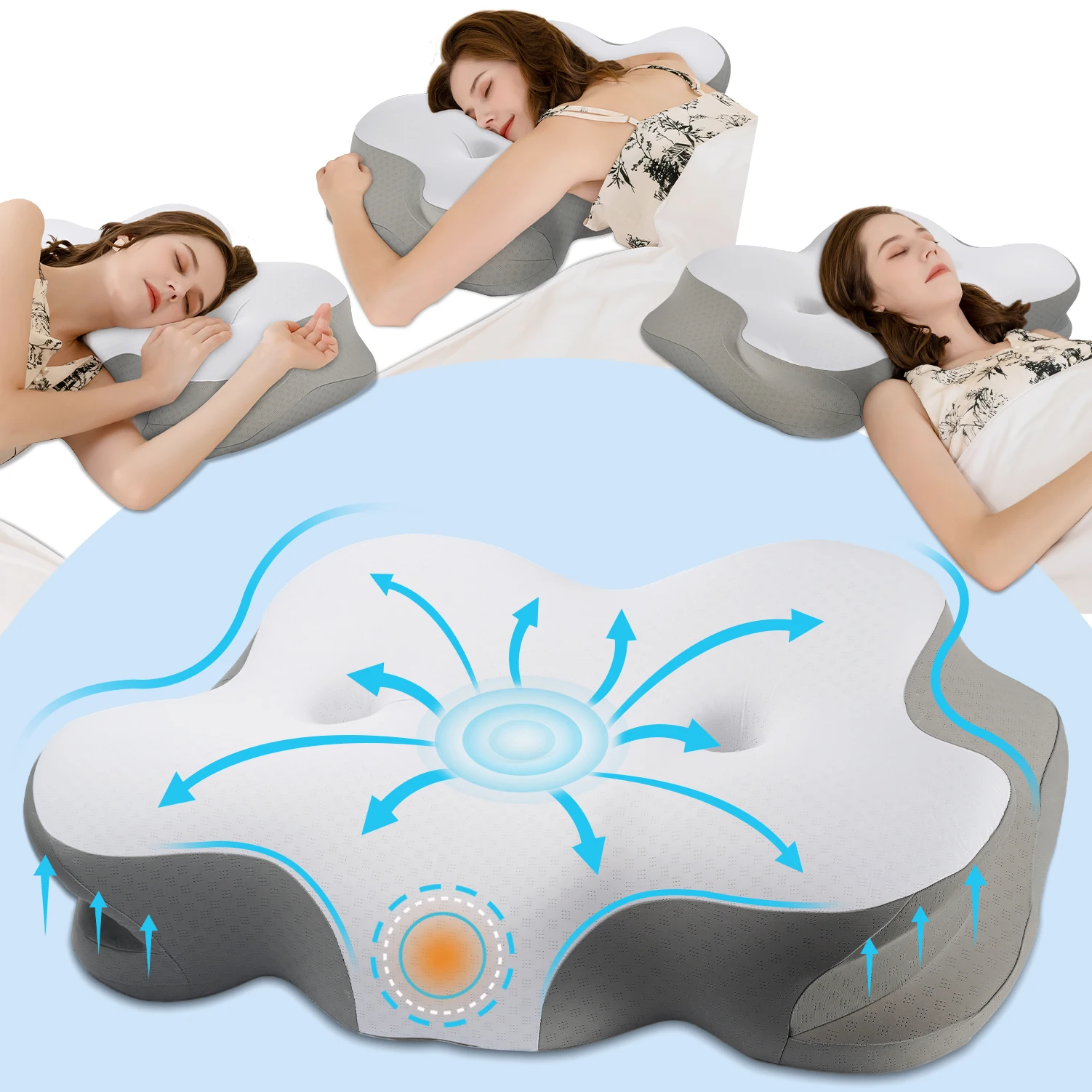 Nackenkissen Kopfkissen, Seitenschläferkissen mit Dualer Ohren-Entlastungszone, Memory Foam Ergonomisches Orthopädische Kissen Nackenschmerzen, Nackenstützkissen Schlafkissen für Rücken/Bauchschläfer