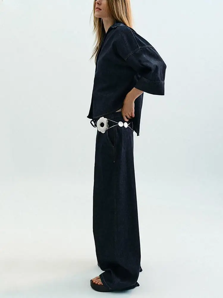 

Faionable Wide Sve Denim irt for Women Commute Sle Polyester Fiber Long Sve Regular Fit Pure Color Ladies irt