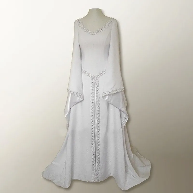 

Women Vintage Medieval Costume Dress Corset Waist Retro Renaissance Maxi Dress Ankle Long Halloween Cosplay Dress