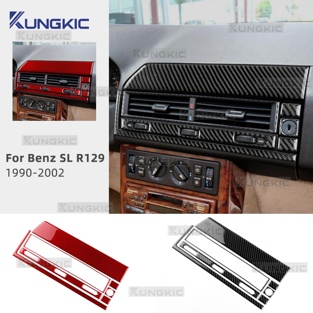 Real Soft Carbon Fiber For Mercedes Benz SL R129 1990-1994 1995 1996 1997 1998 1999 2000 2001 2002 Car Central Air Vent Sticker