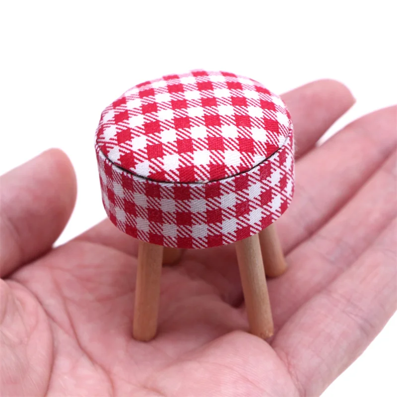 1Pcs Round Floral Stool Chair ACC for Dolls House Decor Kids Children Pretend Play Toy 1/12 Scale Dollhouse Miniature Furniture