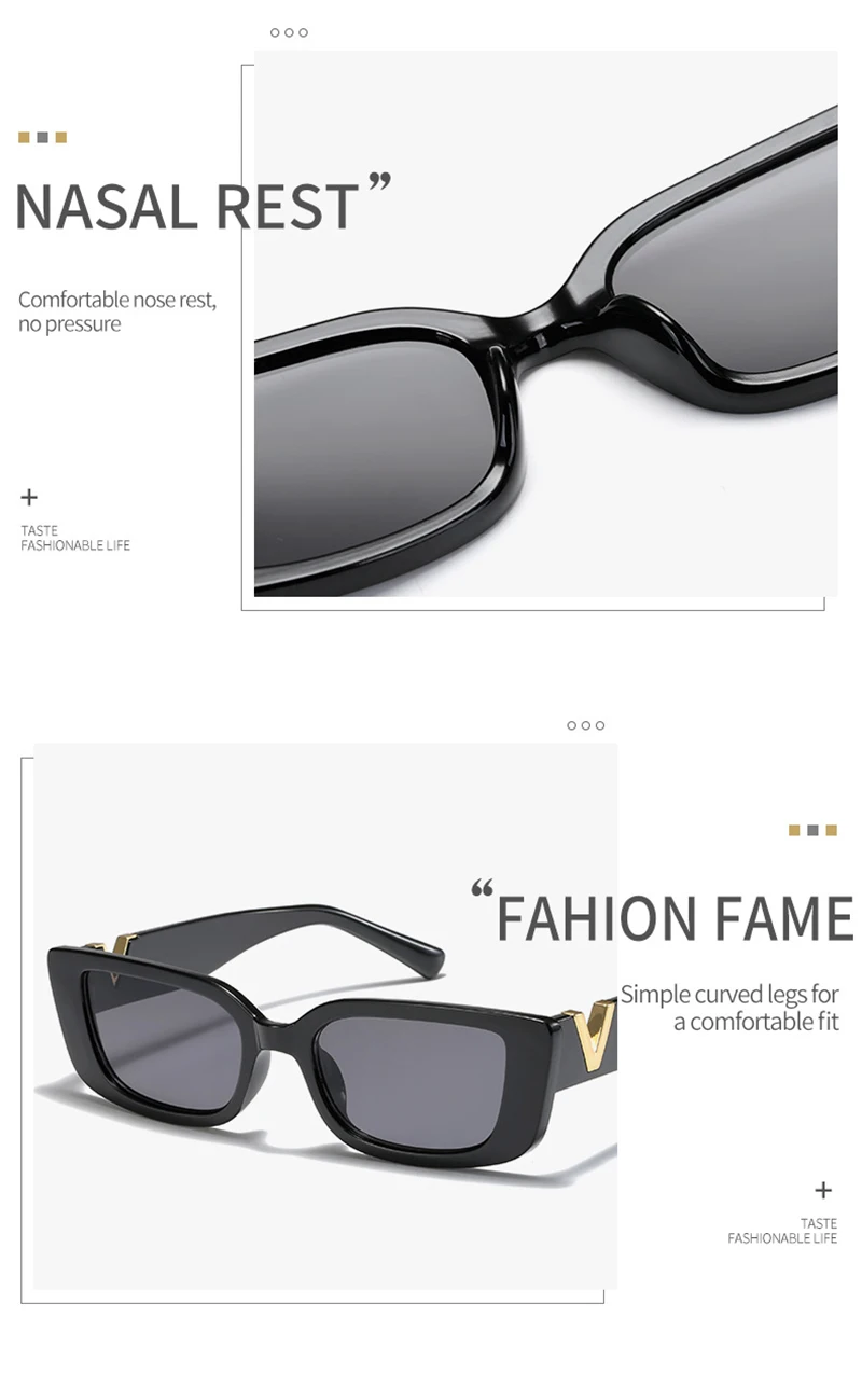 Modische Cat-Eye-Sonnenbrille, luxuriöse V-Sonnenbrille für Damen, klassische rechteckige Fahrbrille, UV400 – Detail 3