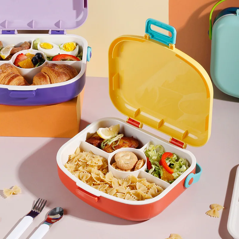 

Plastic Kids Bento Box Kids Lunch Container 4 Compartment Flip Lid Lightweight Food Storage for Students Home Picnic Travel