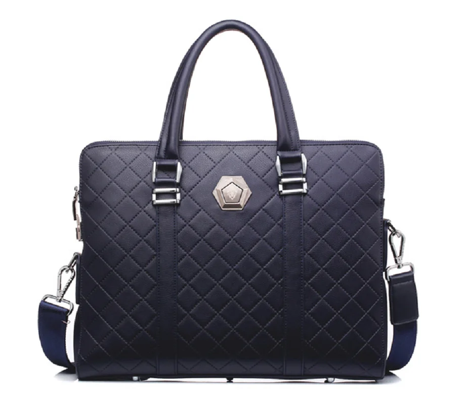 2026 New Men's High Quality Leather Business Briefcase Fashion Diamond Lattice Shoulder Bags Large Capacity Handbag Notebook Bag