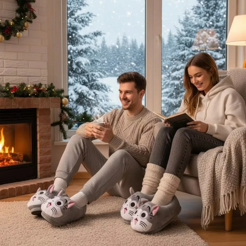Creative Soft Cartoon Cat Slippers Soft Thick Warm Slide Doll Cartoon Slippers Home Wear Slippers