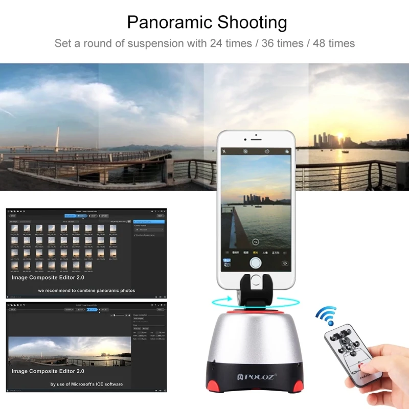 PULUZ 360 Degree Rotation Panning Rotating Panoramic tripod head with Remote Controller Stabilizer for Iphone GoPro DSLR Cameras