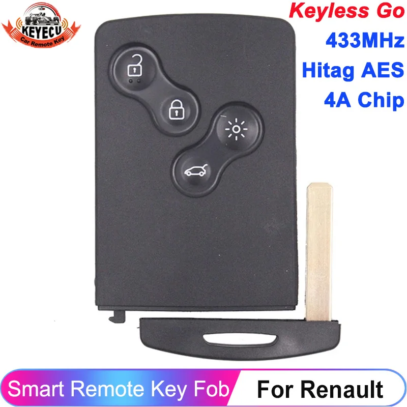 KEYECU 4 Buttons Keyless Entry Smart Key 4A Chip 433MHz 285971998R For 2009 - 2015 2016 2017 2018 2019 Renault Clio IV Captur