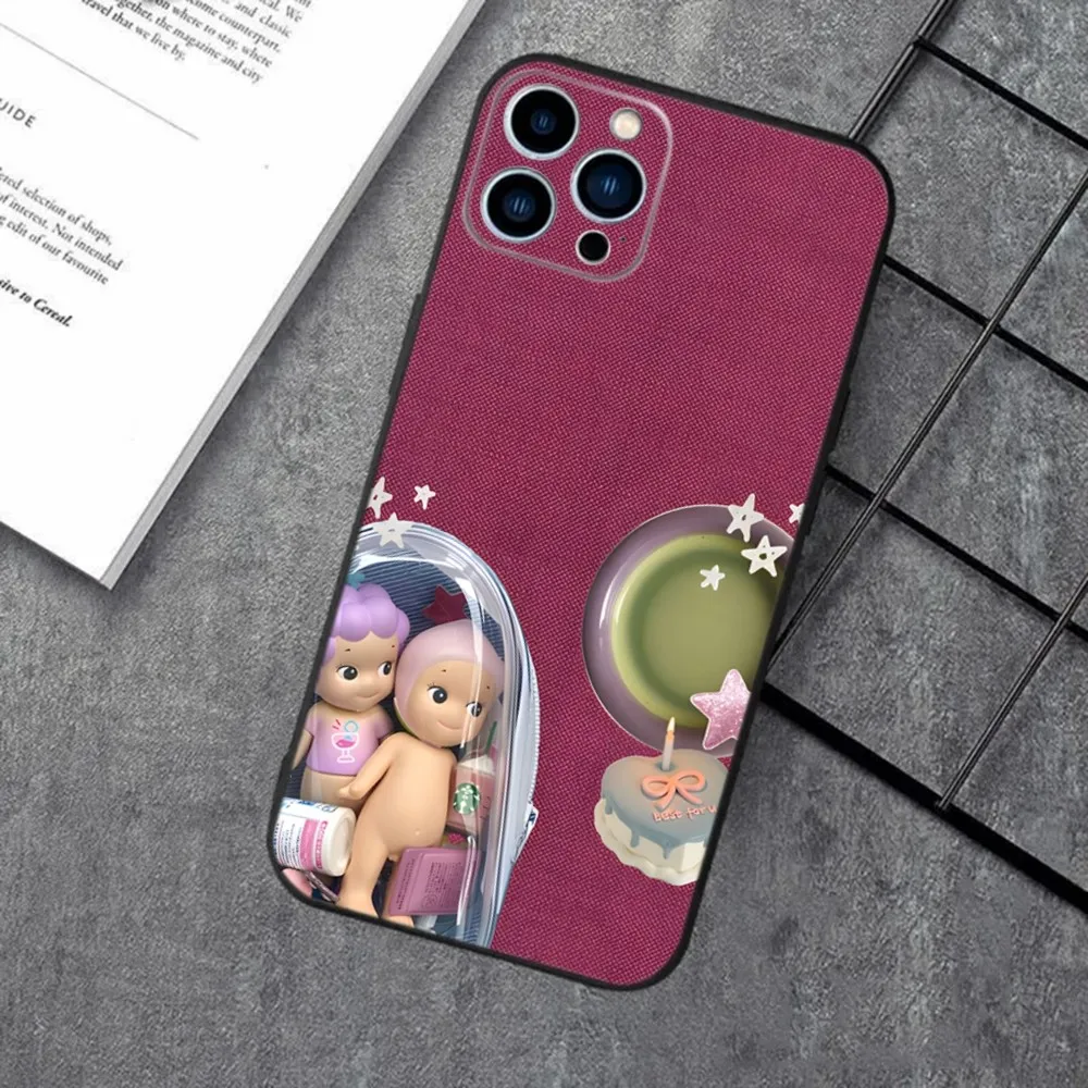 Sonny Angel Nature Art Phone Case For iPhone 16,15,14,13,12,11,XS,XR,X,8,7,Pro,Max,Plus,mini Silicone Black Cover