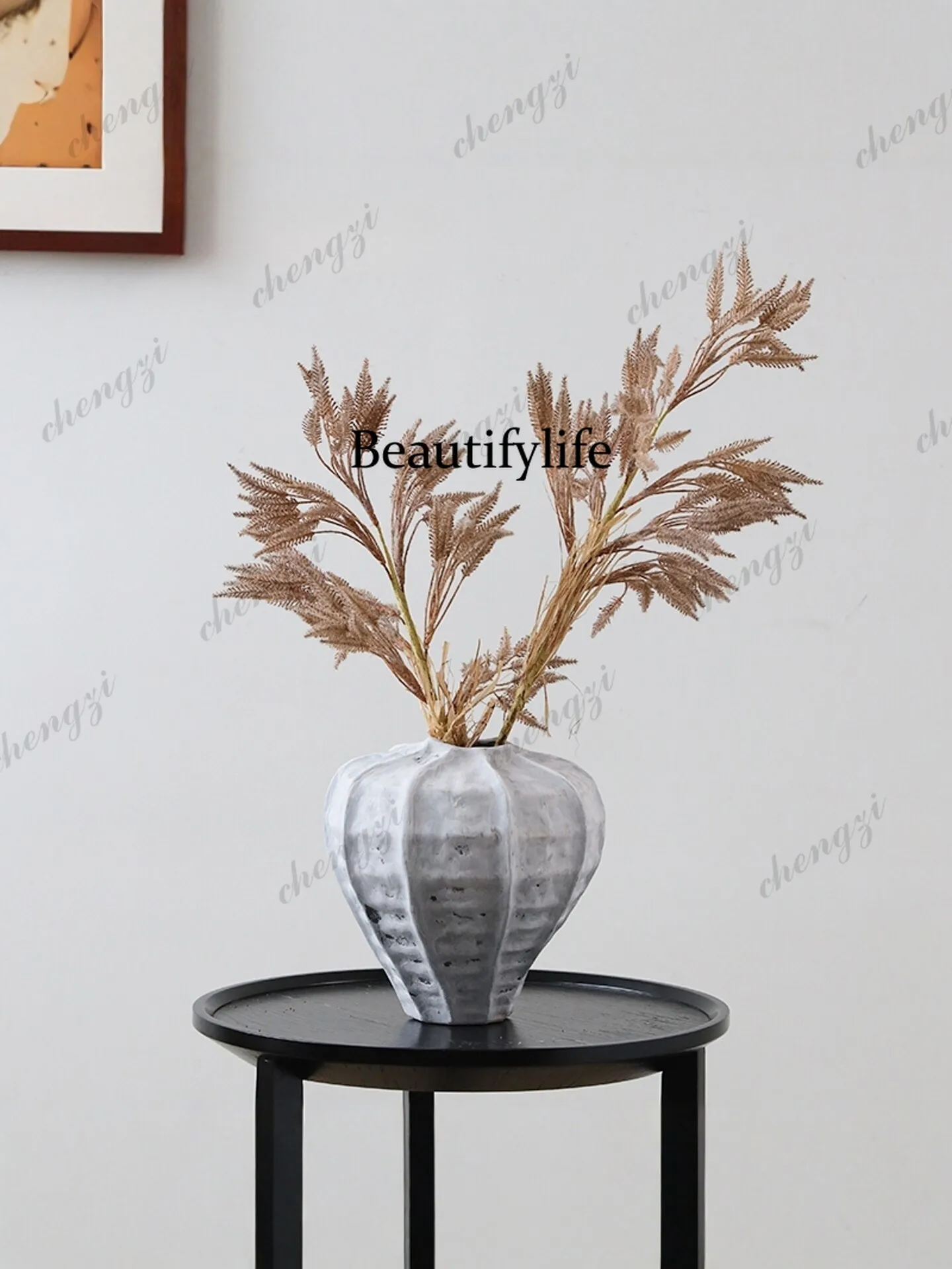 Wabi Sand Wind Jingdezhen Ceramic Vase Ornament Advanced Sense Pottery Pot Retro Dried Flower Arrangement Creative