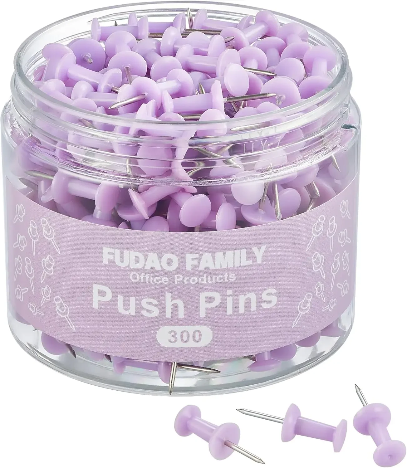 

300 Pcs Purple Push Pins For Bulletin Board, Corkboard & Wall - Sharp Steel Tips, Plastic Head, Home Office Craft