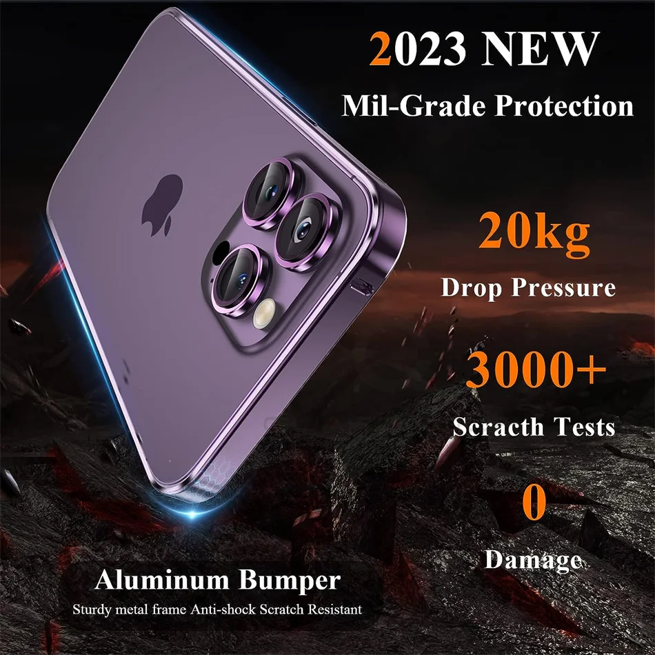 Funda de lujo con marco de aluminio ligero para iPhone 12 13 14 Plus 15 16 17 Pro Max, borde delgado de aleación, accesorios traseros 3