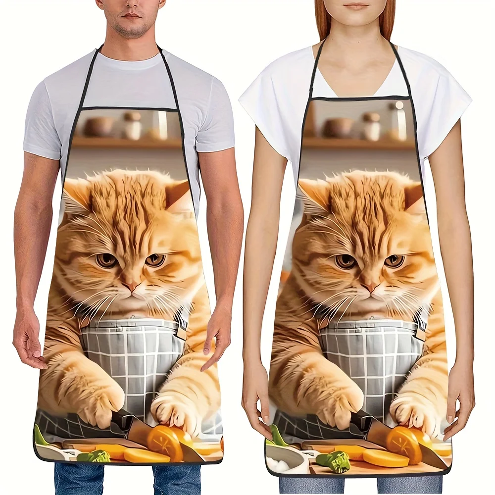 Unisex Kitchen Apron Cartoon Cooking Cat Print High-Quality for Cooking, Gardening, BBQ, Home Kitchen Holiday Party Gift Aprons