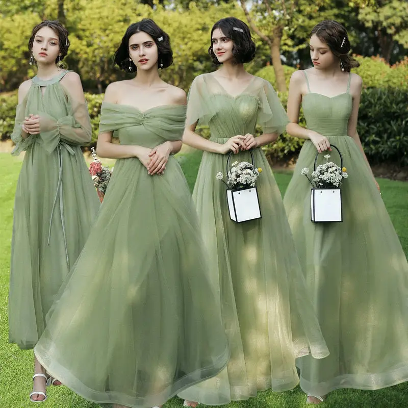 Fresh Chic Ruched Mesh Long Birdemsiad Dress Mint