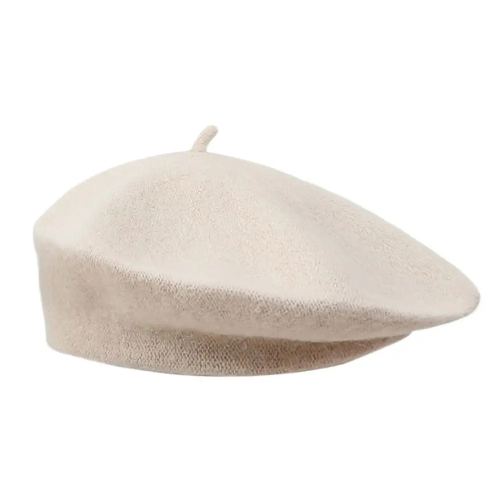 Autumn Lady Winter Warm Wool Berets Hat Retro Solid Color Plain Cap Elegant All Matched French Artist Hat Lady