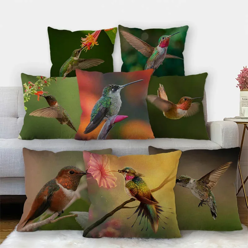 Nice Hummingbird Animal Pillowcase Cotton Linen Fabric Square Zipper Pillowcase 45X45cm Wedding Decorative Pillow cover 11-17