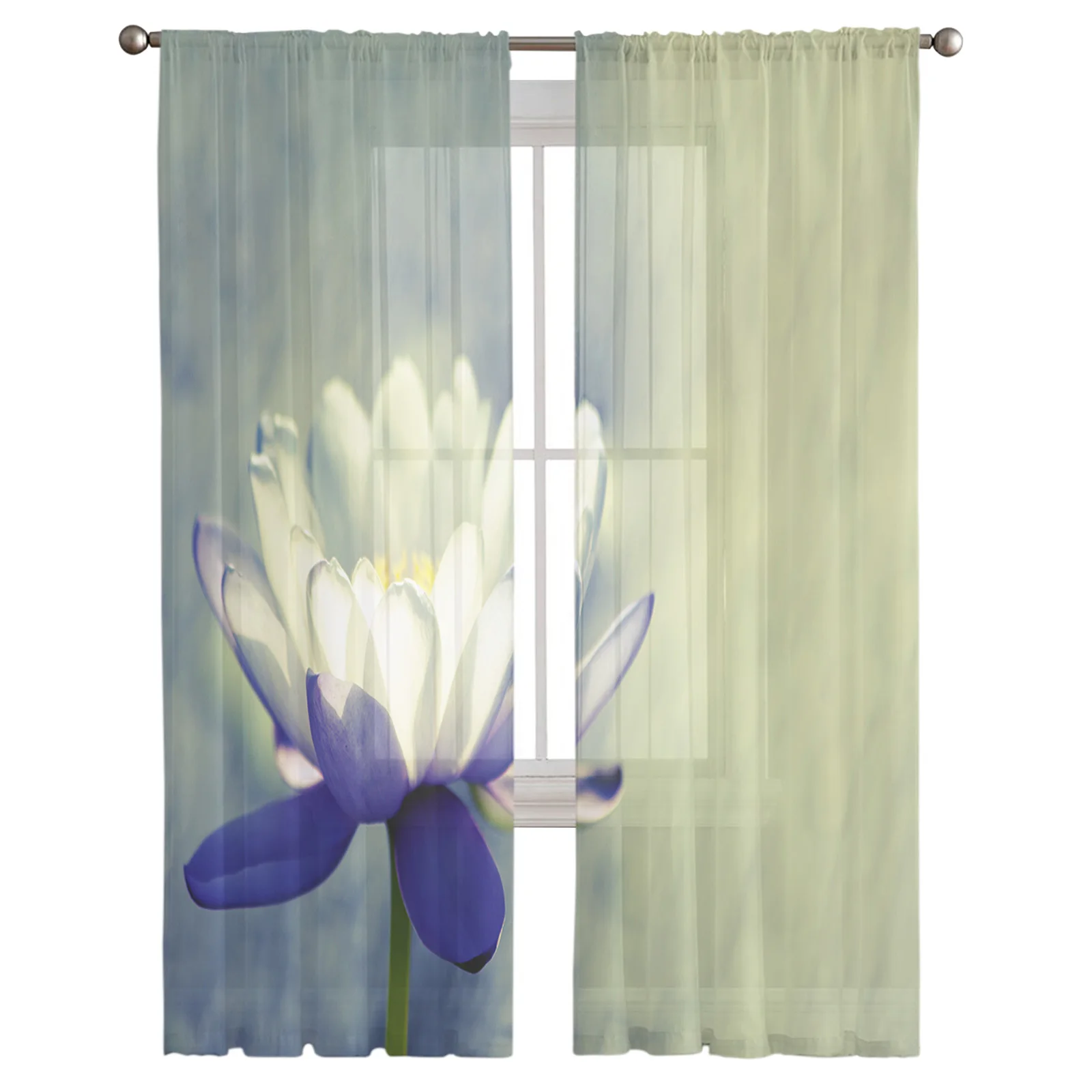 

Seasonal White Blooming Lotus Pond Sheer Curtains for Living Room Bedroom Kitchen Chiffon Tulle Curtains Home Hotel Coffee Decor