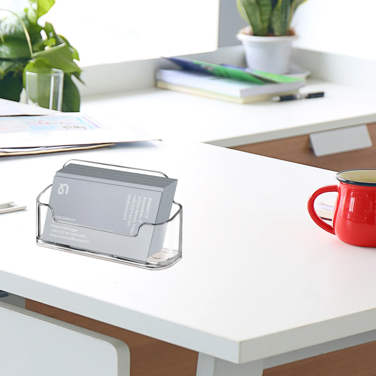 

6Pcs Clear Desk Business Card Holder Acrylic Organizer for Office Use Resistant to Breakage Card Display Stand Index Holder