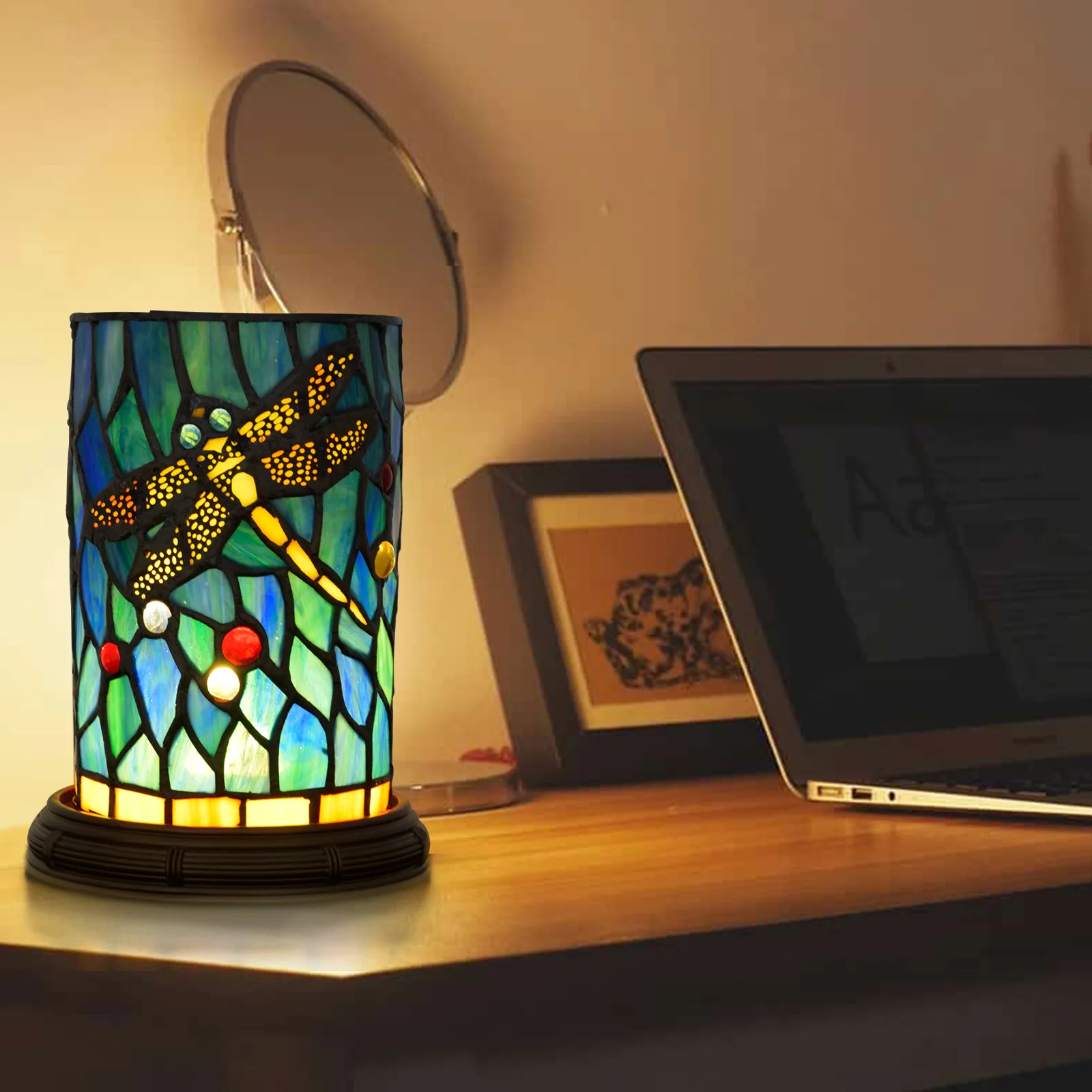 Creative And Personalized Colored Glass LED Decorative Desk Lamp USB Restaurant Hotel Bedroom Study Dragonfly Night Light