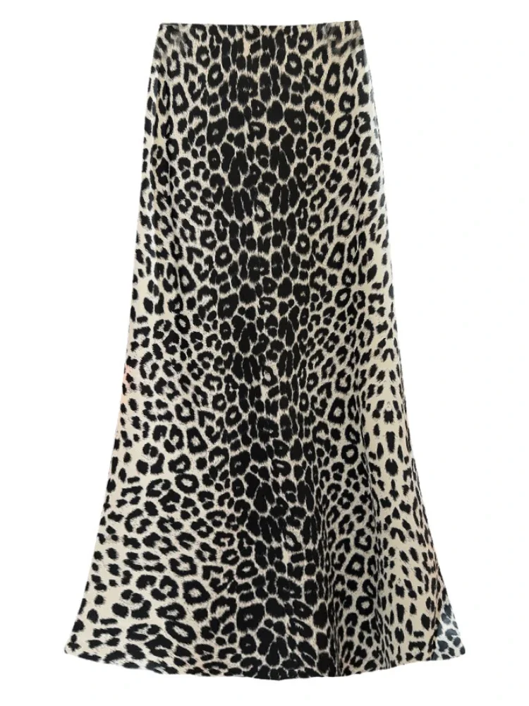 

2024 New Casual American Vintage Leopard Print Wrapped Fish Tail Skirt Summer Item Niche High Waisted Drawstring Hanging Skirts