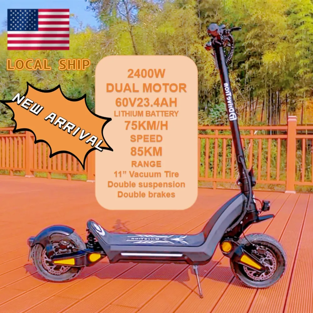

DRIVETRON USA 2400W peak 3800W dual-motor electric scooter maximum speed 75 km/h 60V 23.4AH battery electric scooter with LCD