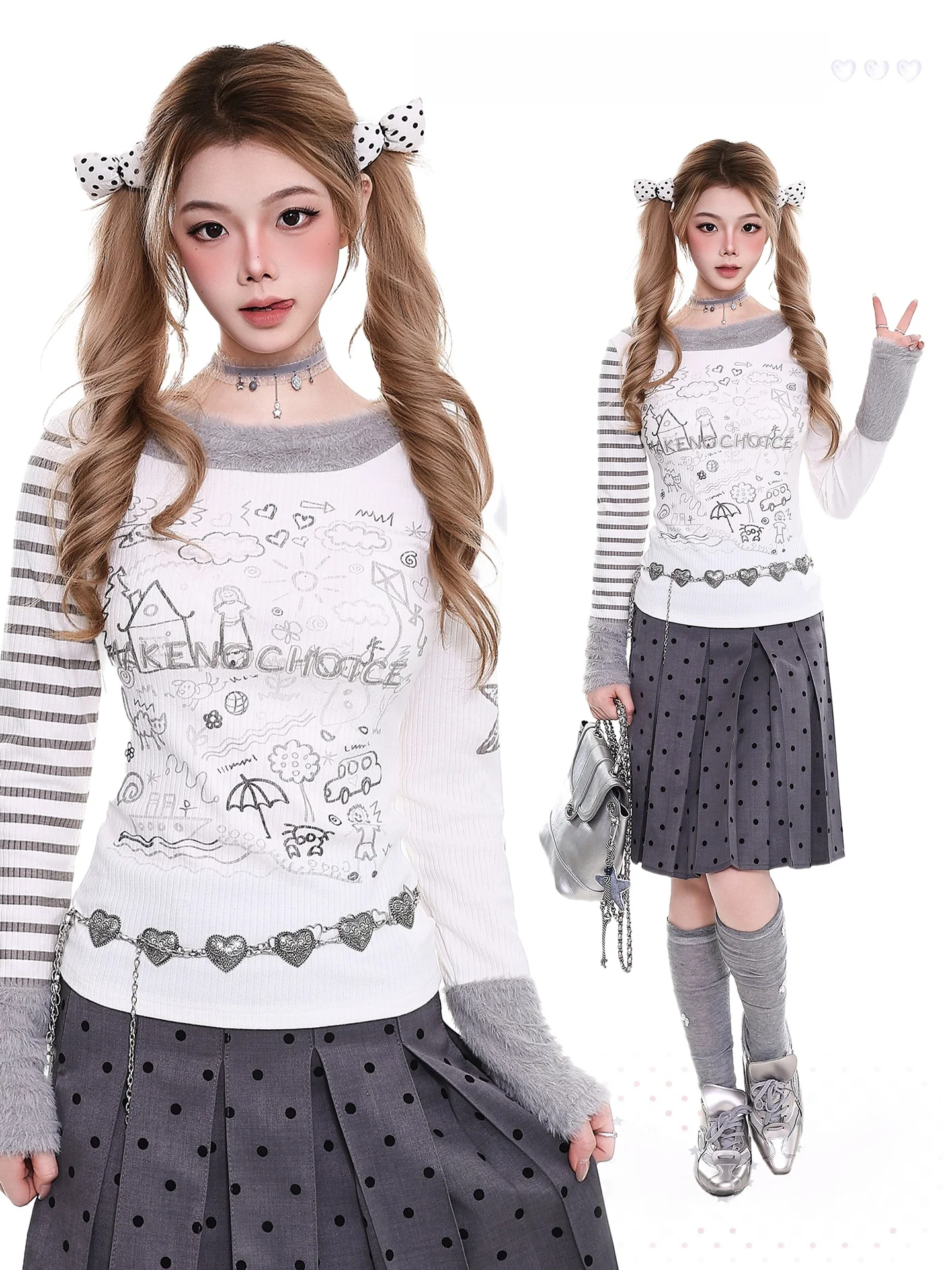 

Spring New Sle Women's Long Sve Slim Fit T-irt Orange Marmalade Y2K Vintage Design Splicing Faux Fur Collar Top