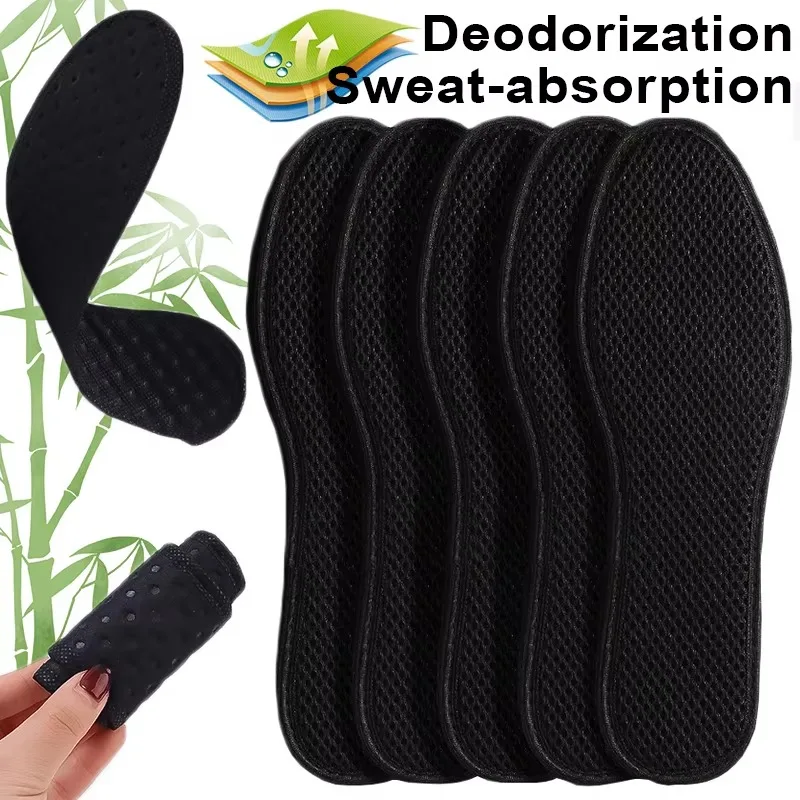 2pcs Bamboo Insole Deodorant Insoles Mesh Breathable Absorb-Sweat Shoe Pads Sport Insert Light Weight Cushion for Men Women