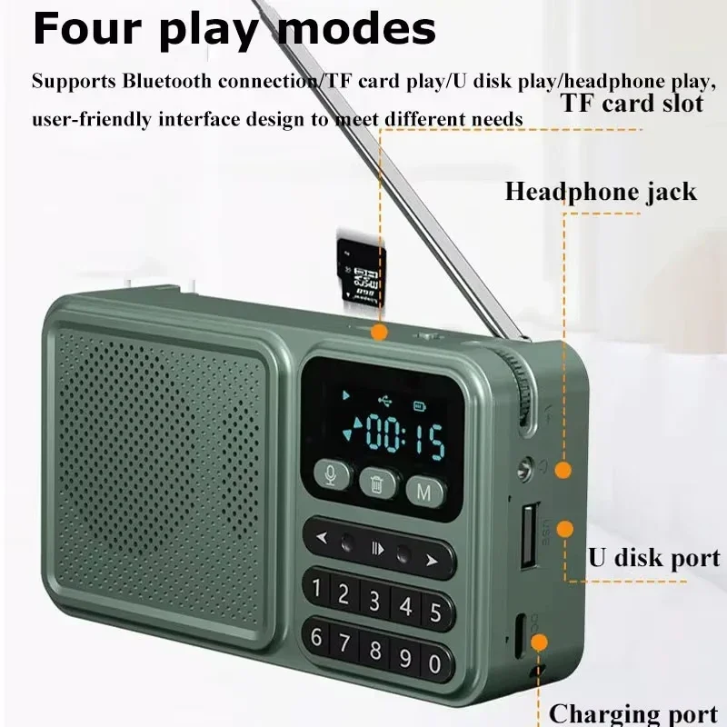 Портативный мини FM-радиоприемник, уличный Bluetooth-динамик, TF-карта, USB-наушники, MP3-плеер, рекордер, солнечная зарядная коробка