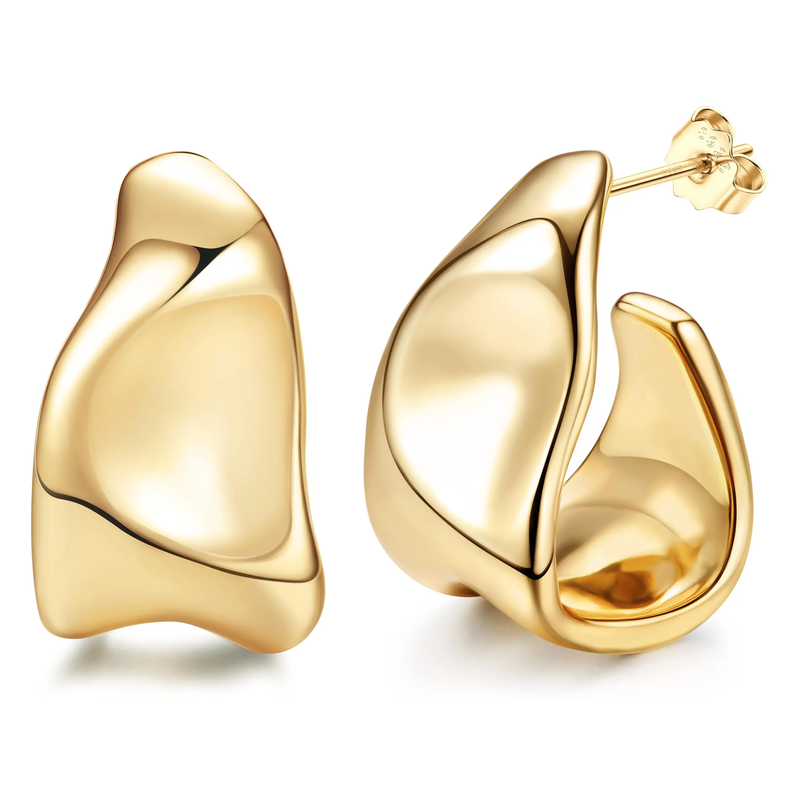 Chunky Hoop Earrings for Women 925 Sterling Silver Hoop Earrings Hypoallergenic 14K Gold Plated Earring Open Huggie Teardrop Earring,Statement Jewellery