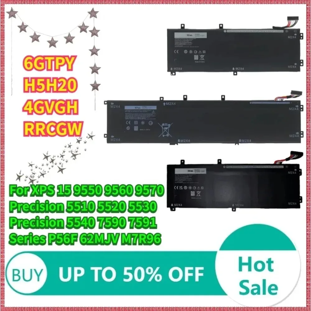

11.4V 8300mAh 4865mAh 7200mAh 6GTPY RRCGW H5H20 4GVGH Battery For Dell XPS 15-9560 9550 9570 7590 Laptop battery