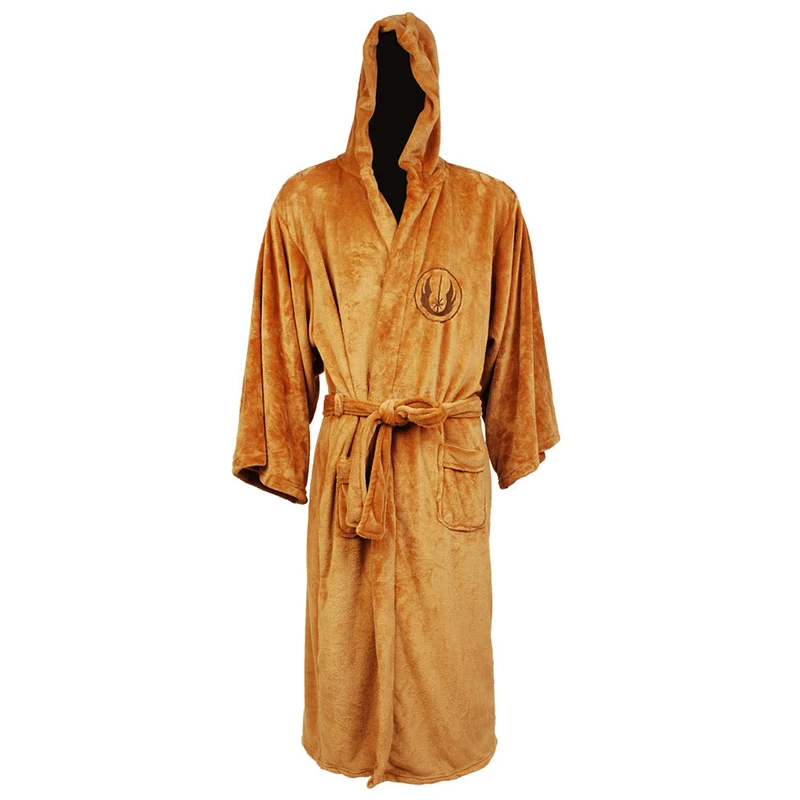 Male Flannel Robes Hooded Thick Dressing Gown Jedi Empire Men Bathrobe Winter Anime Long Robe Mens Bath Robes Homewear Sleepwear