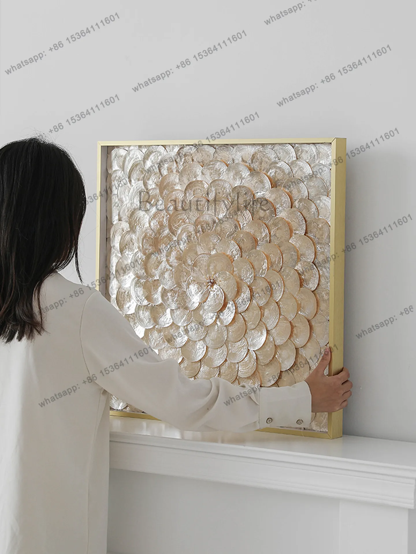 French light luxury shell decoration painting guest restaurant entrance high-end wall painting