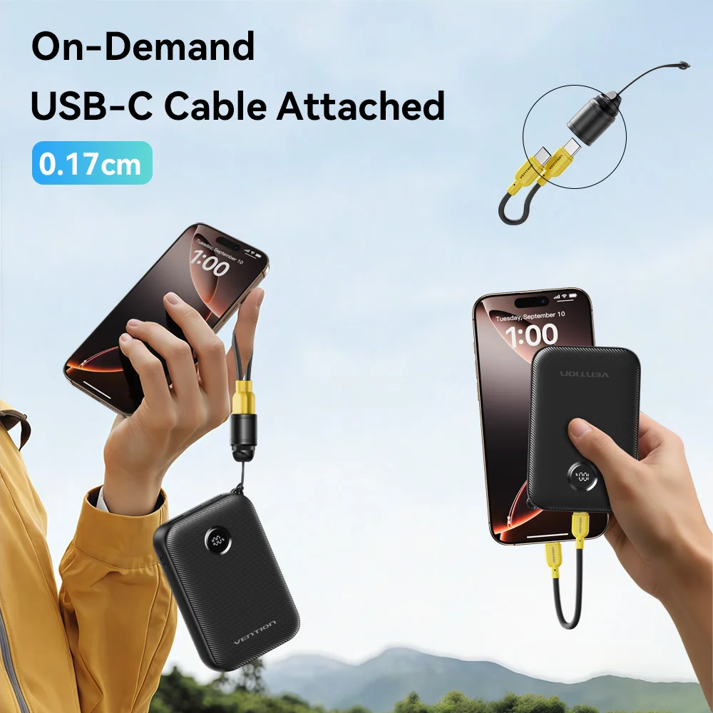 Vention Powerbank 20000mAh 22.5W شحن سريع بطارية مساعدة بنك الطاقة المحمول مع كابل USB-C آيفون سامسونج Xiaomi
