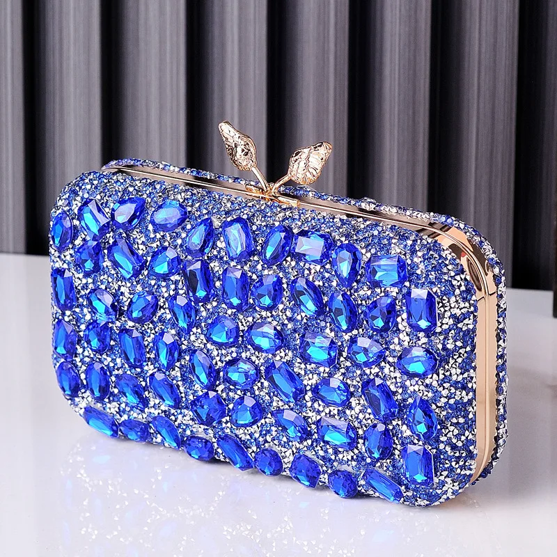 Ladies Evening Bag Blingbling High-end Colorful Royal Blue Diamond Handbag Wings Rhinestone Clutch Silver Wedding Party Purse