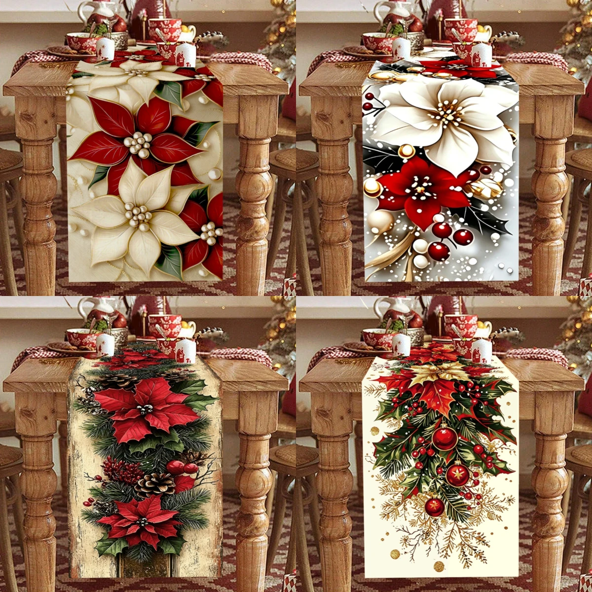 Christmas Table Runner - Obrus na stół z motywem kwiatowym