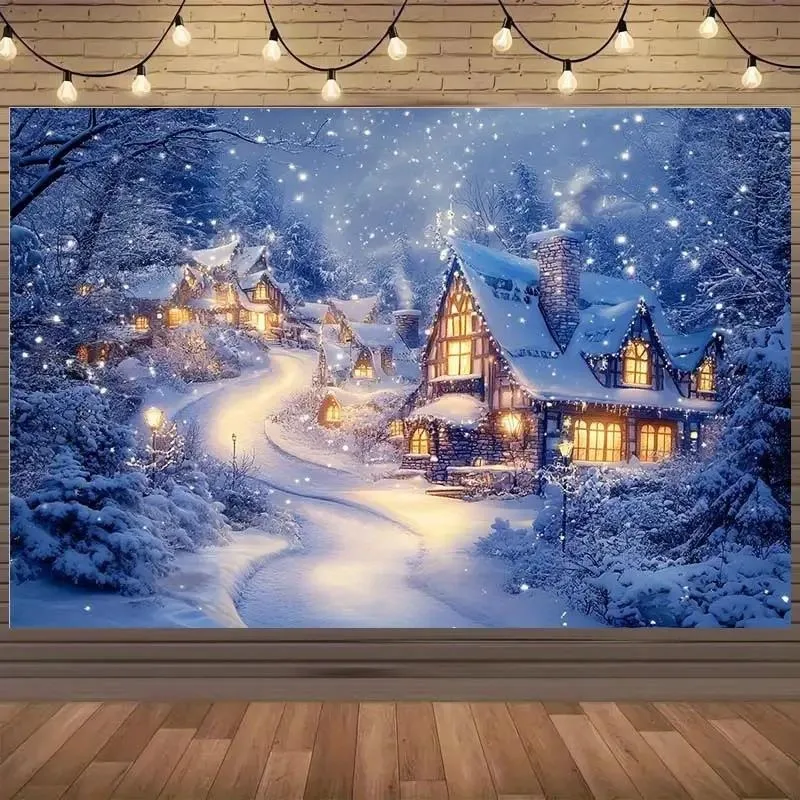 VIKAMA Starry Night Bethlehem Tapestry, Desert Town Palm Trees, Christmas Wall Hanging for Home Church Living Room