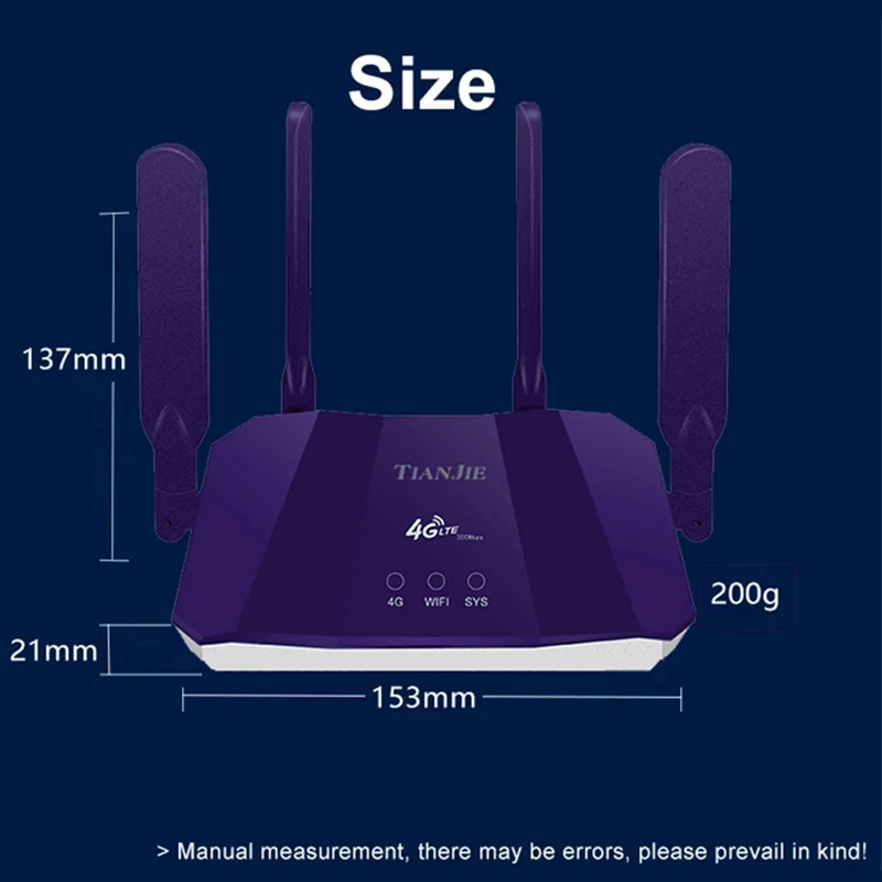 TIANJIE 4G SIM Card Router Wireless WIFI Modem LTE Access Point CPE 4 Antenna Hotspot Global Network Adapter for IP Camera