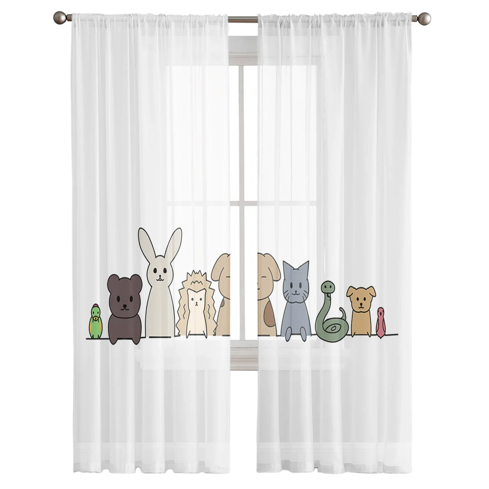 Animal Cartoon Cat Dog Hedgehog Snake Bird Tulle Drapes for Living Room Bedroom Sheer Window Curtains Balcony Voile Curtains