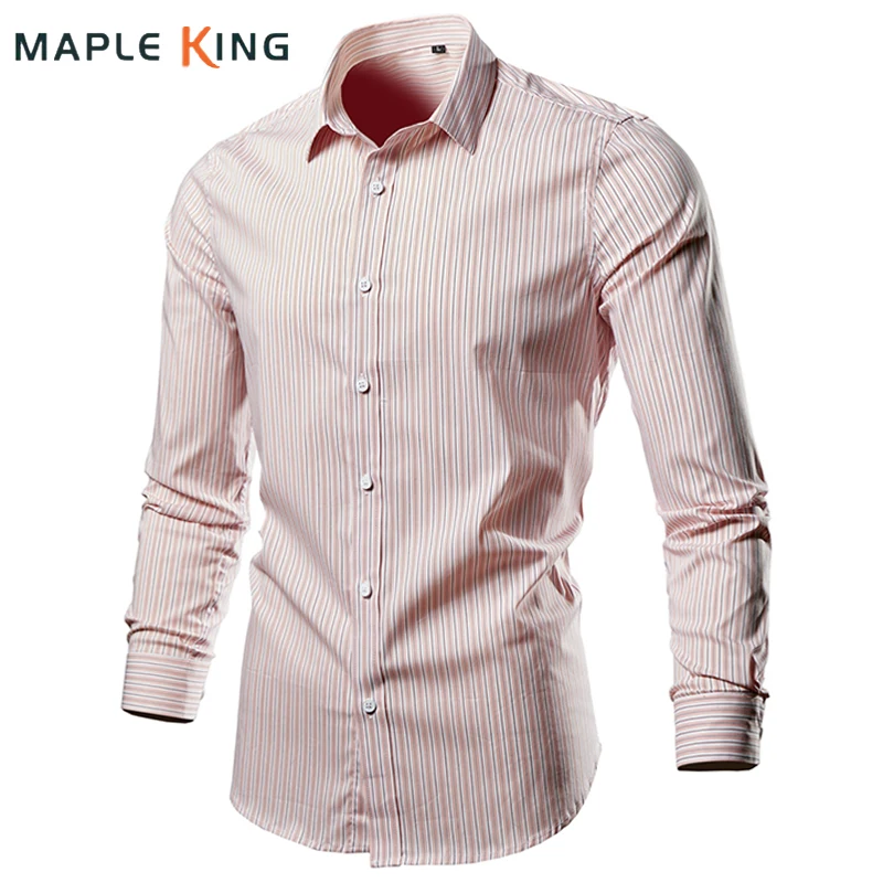 

Pink Striped Shirts for Men Business Casual Elegant Blouse 2024 Korean Fashion Dress Long Sleeve Social Camisas Mens Chemise Top