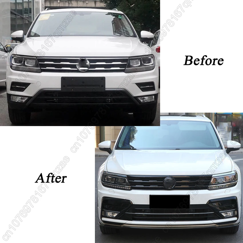 Car Front Bumper Grills Up / Down Strips Cover Trim Moulding Strips Stickers For VW Volkswagen Tiguan MK2 Rline 2017-2021 - view 2