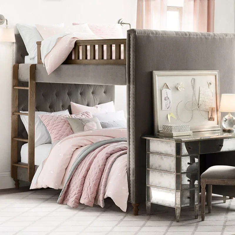 Children's bed Bunk bed Upper and lower High and low bed American French country small apartment Mother and child  Boys a
