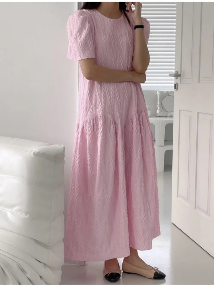 Coréen Sle Doux 3D Flubble Sve Dr Femmes Été Faion Décontracté Lâche Minceur Longue Sve A-Line Dr