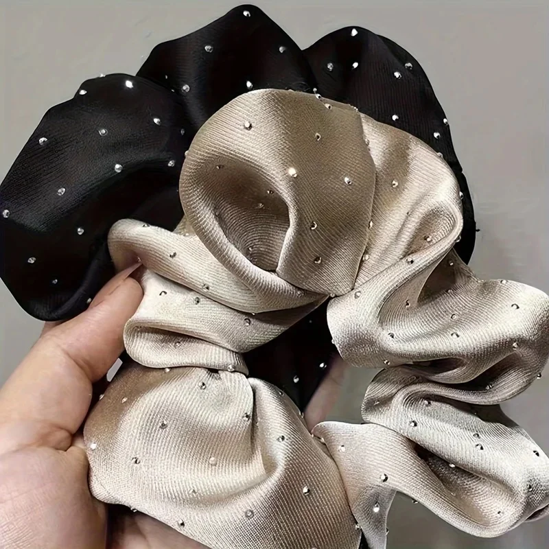 1/3PCS Satin Scrunchies With Rhinestones Decor - Soft And Comfortable Hair Ties For Ponytail And Hair Accessories view 2
