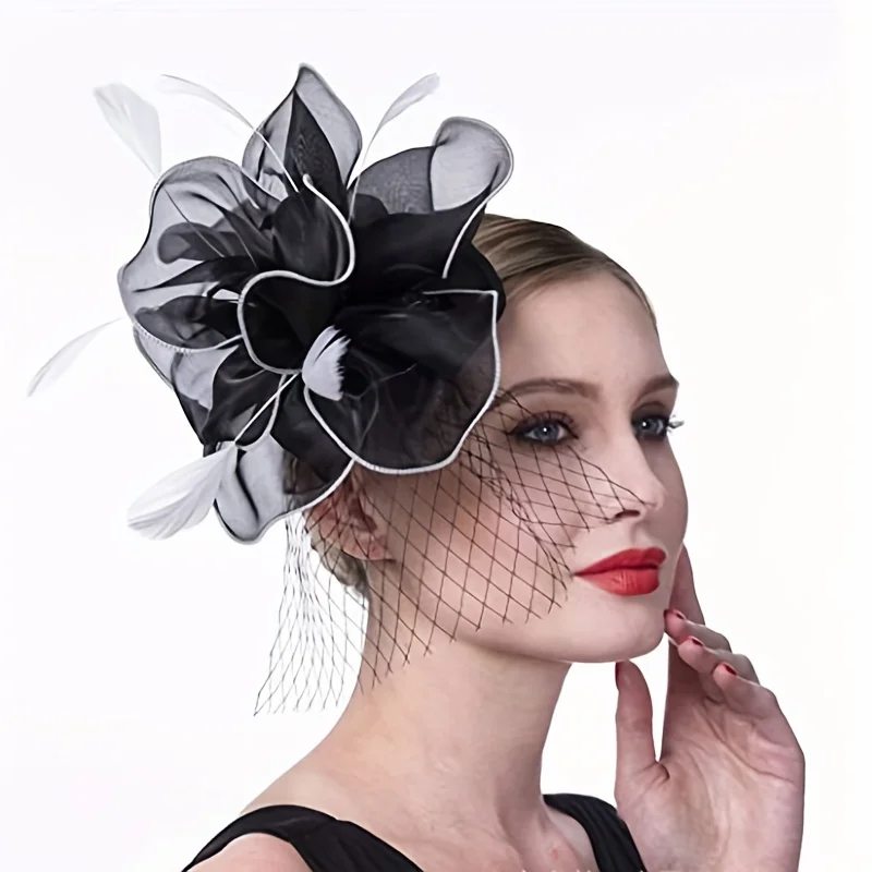 New fashion ladies dress hat headdress flower feather hairpin church retro hair accessories small hat