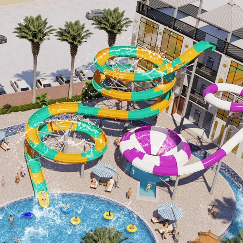 Large Aqua Park With Fiberglass Spiral Water Slide For Resort Hotel