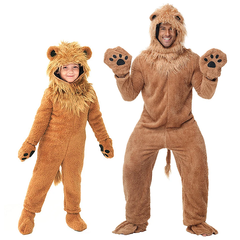 Kids Lion Stage Play King Performance Outfit Children Animal Fluffy Theme Party Costume Adult Dress Up Carnival Festival Clothes
