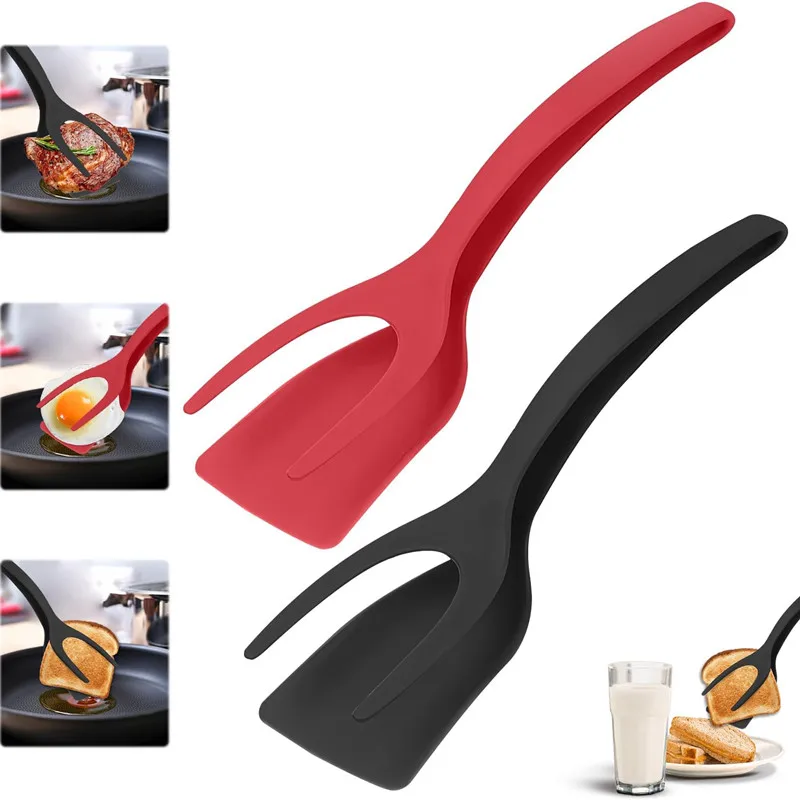 1PCS Shovel Clip Silicone Grip Flip Tongs Egg Steak Spatula Tongs Clamp Pancake Fried Turners Cooking Tool Kitchen Accessories